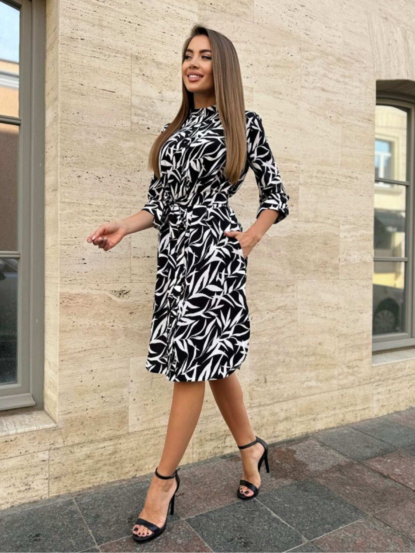Сукня міді ISSA Plus модель SA-539_черный_белый Фото