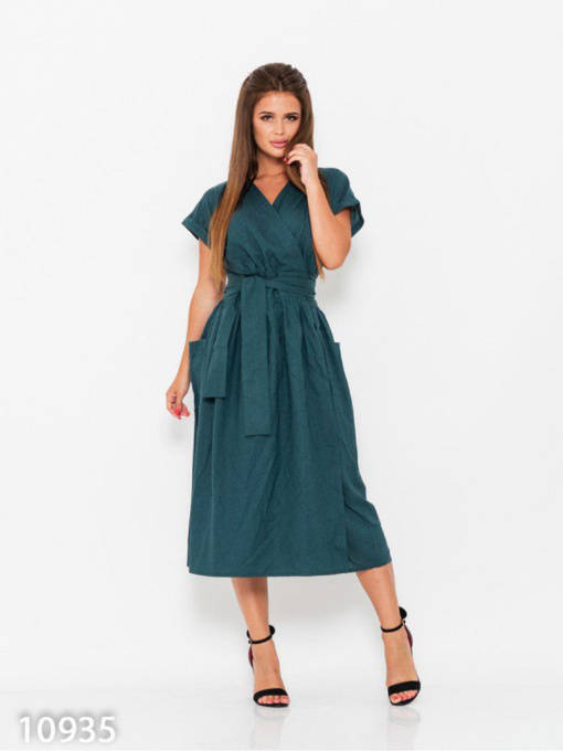 Платье миди ISSA Plus модель 10935_темно_зеленый Фото