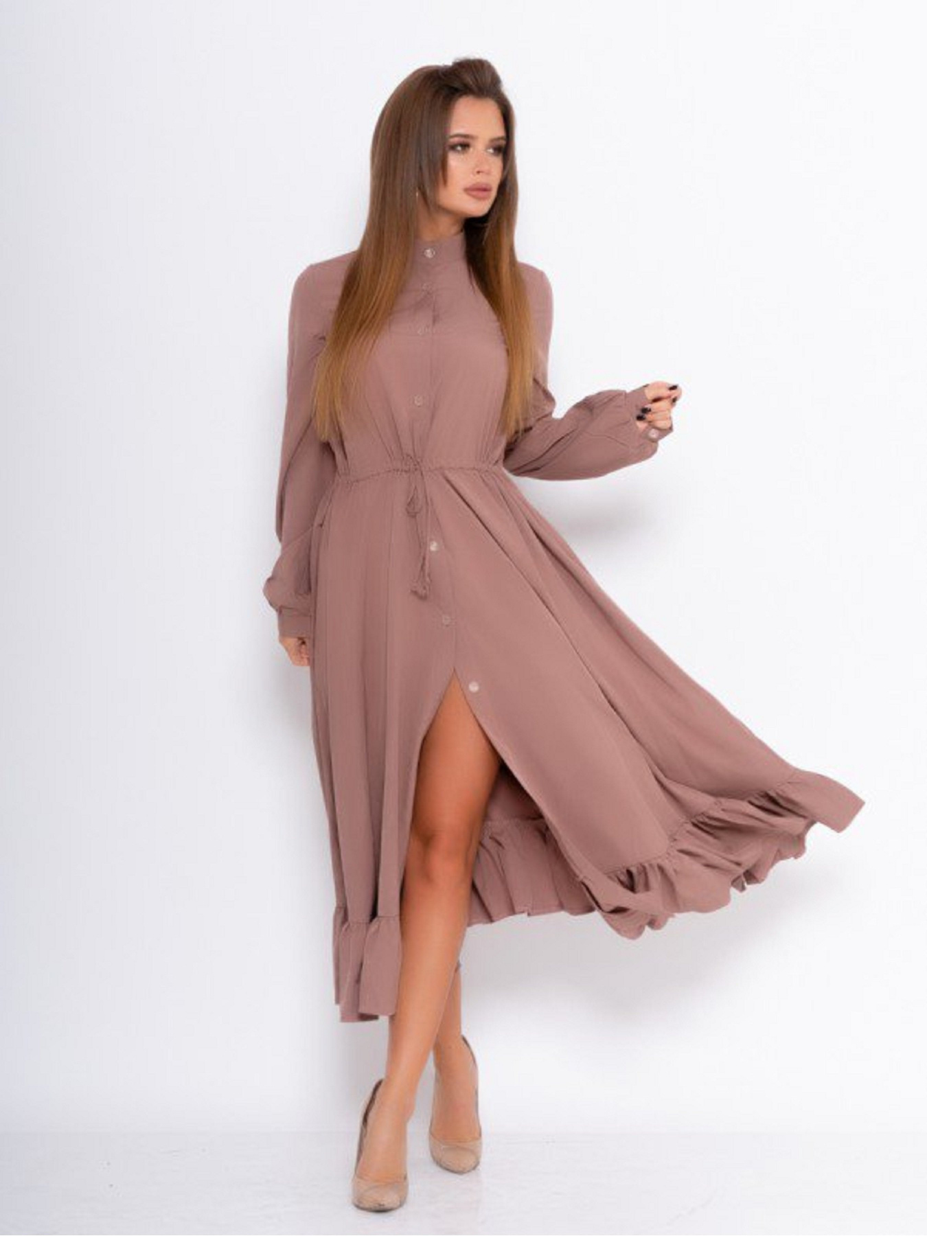 Платье миди ISSA Plus модель 10994_коричневый Фото