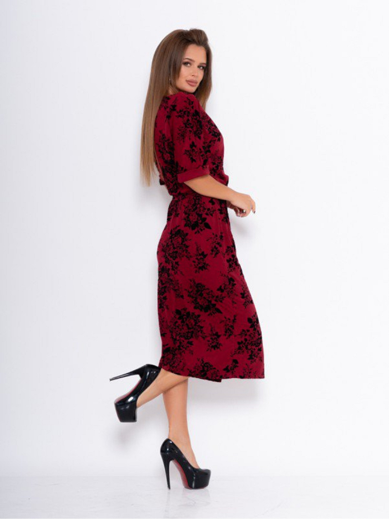 Платье миди ISSA Plus модель 10988_бордовый Фото