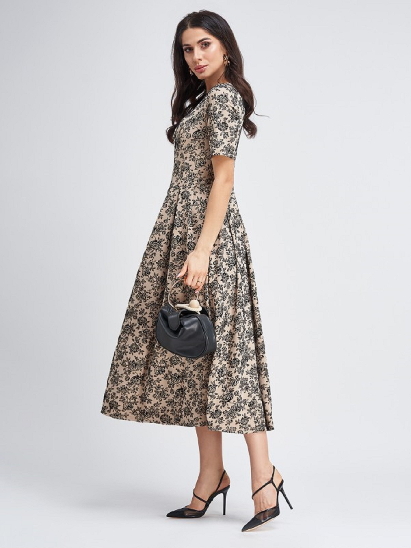 Платье миди ISSA Plus модель 11307_бежевый Фото