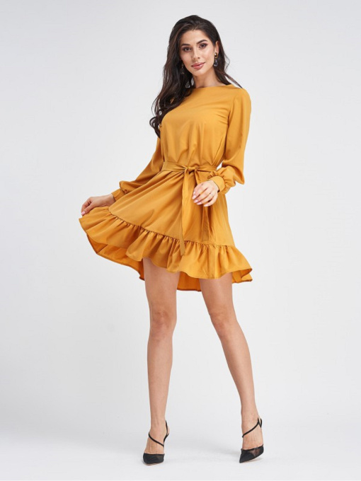 Сукня міні ISSA Plus модель 11329_горчичный Фото