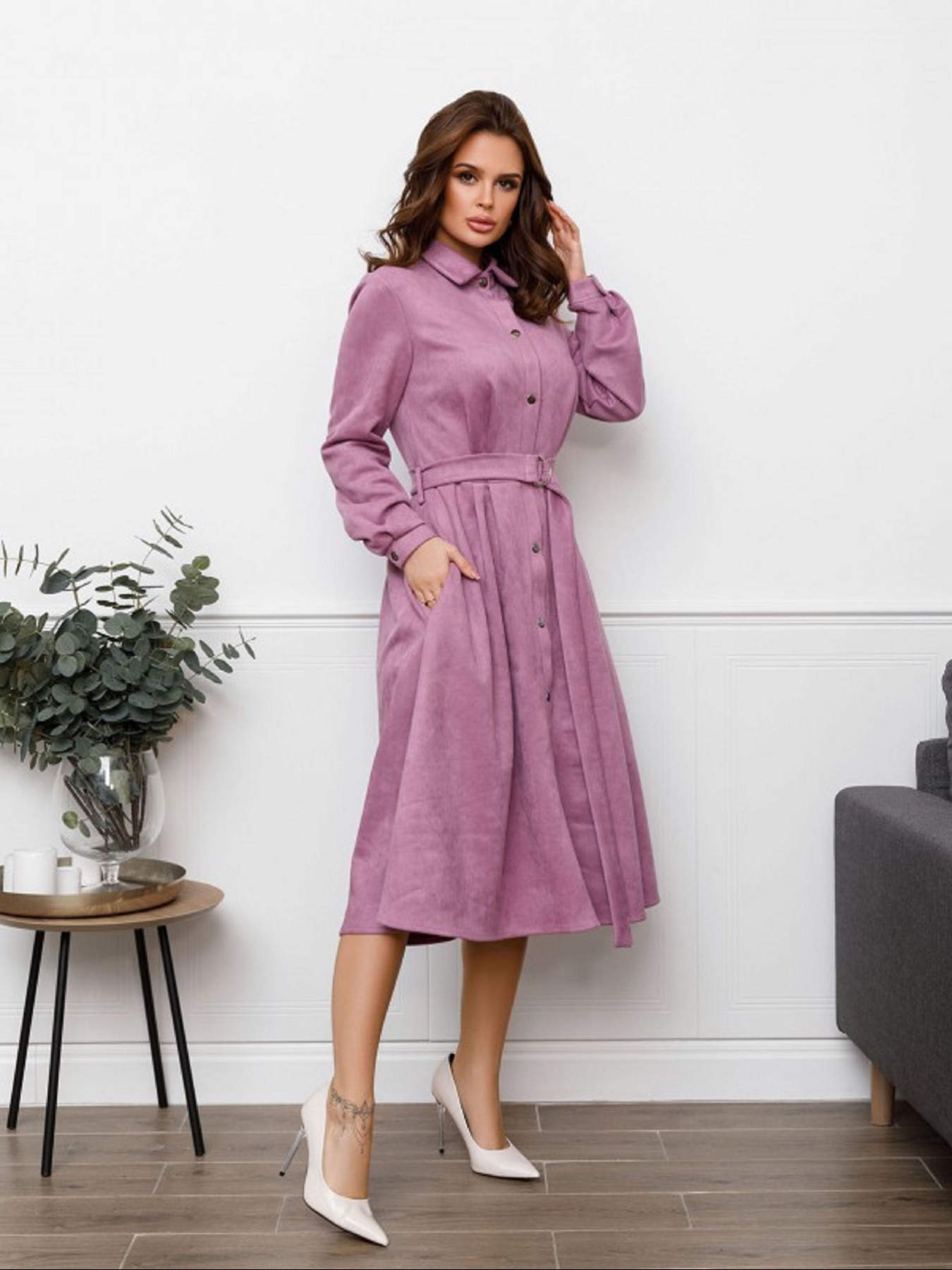 Платье миди ISSA Plus модель SA-85_сиреневый Фото