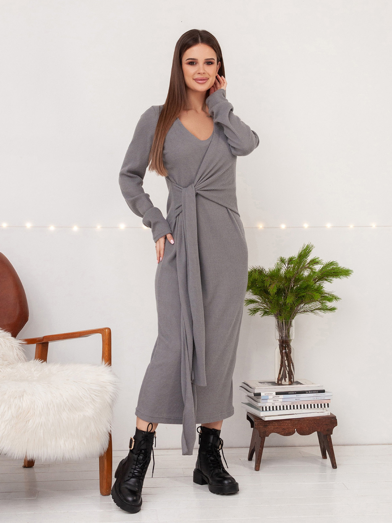 Платье миди ISSA Plus модель 14424_серый Фото