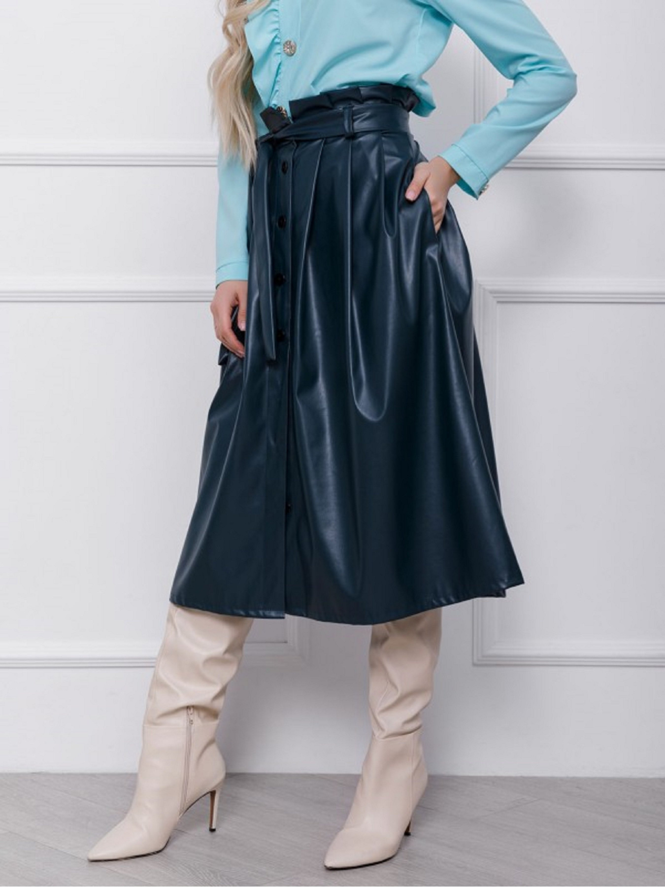 Юбка миди ISSA Plus модель 11335_зеленый Фото