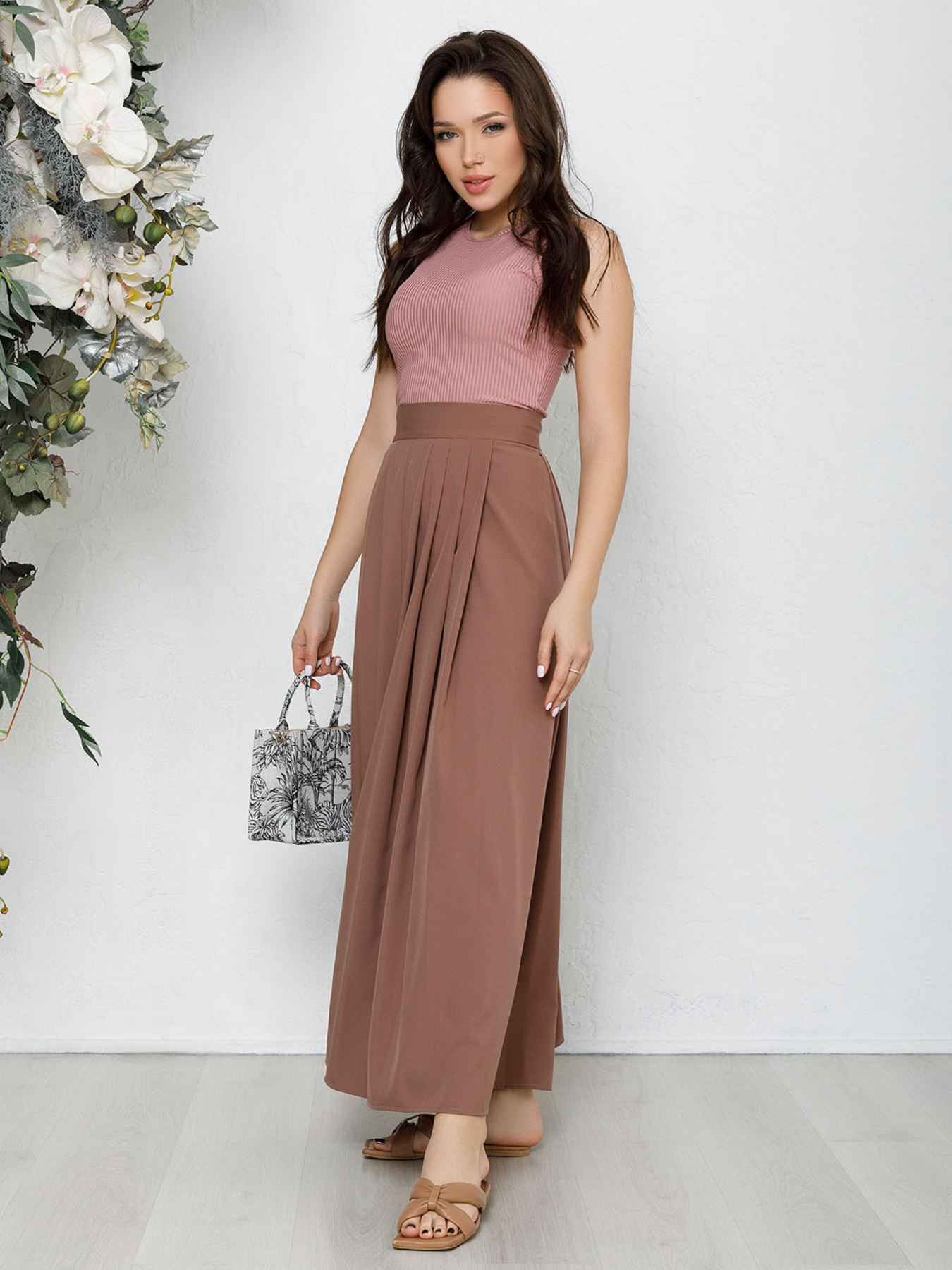 Юбка макси ISSA Plus модель 12572_коричневый Фото