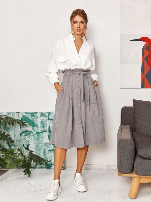 Спідниця міді ISSA Plus Модель 12867_серый Фото