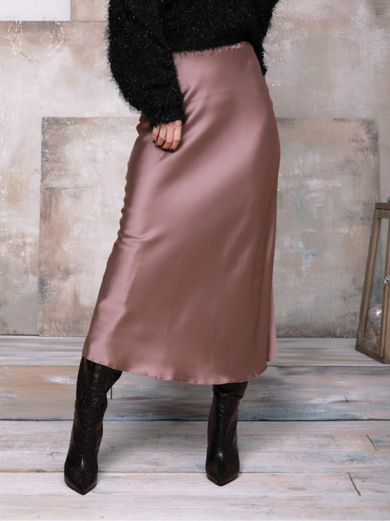 Спідниця міді ISSA Plus модель 12355_темно_бежевый Спідниця міді ISSA Plus модель 12355_темно_бежевый Фото