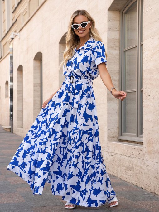 Платье макси ISSA Plus модель 14759_белый_голубой Фото