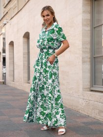 Платье макси ISSA Plus модель 14760_белый_зеленый Фото