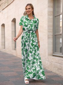 Платье макси ISSA Plus модель 14760_белый_зеленый Фото