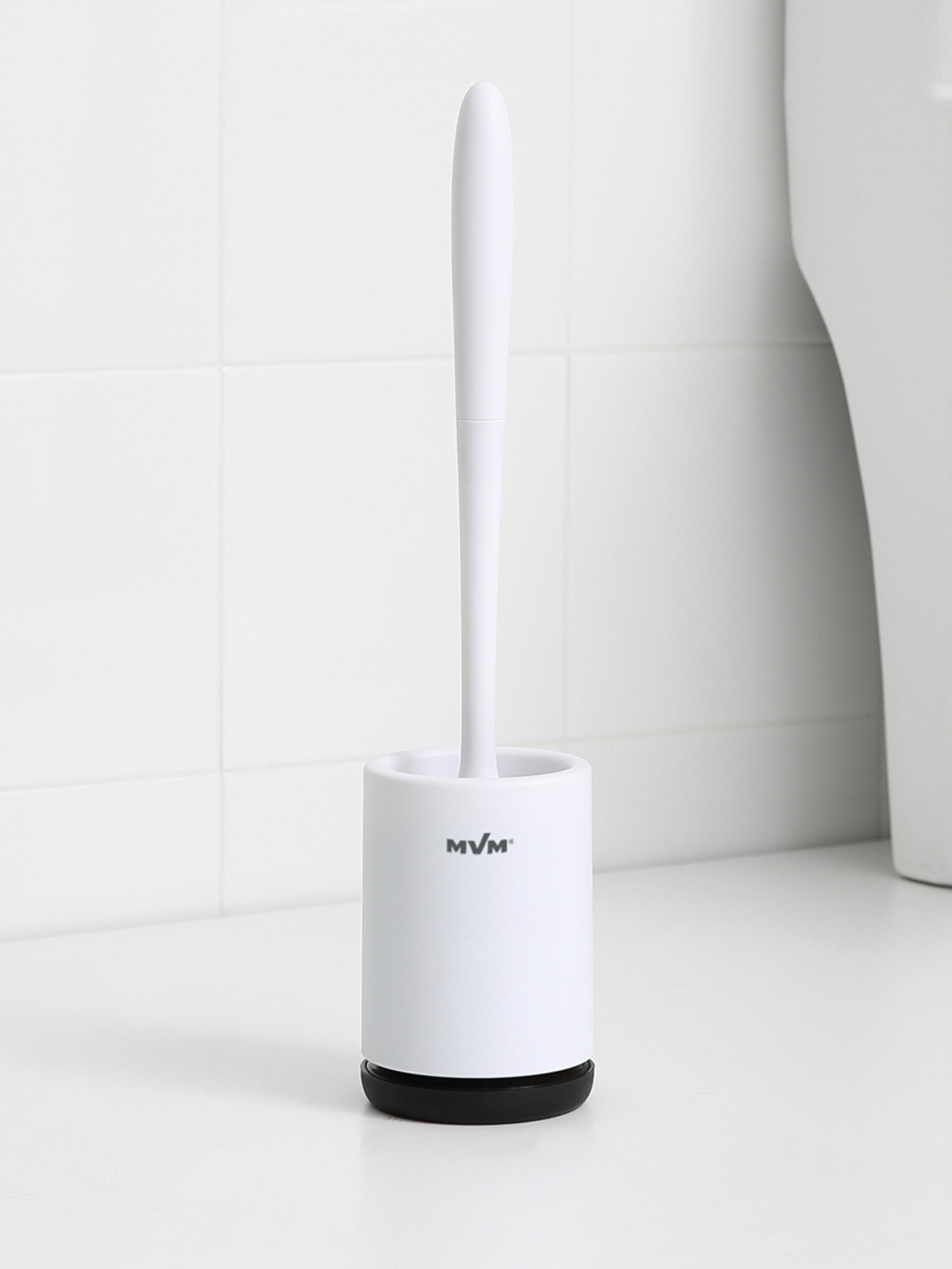 Ершик с силиконовой щеткой клеящийся настенный белый с черным MBM MY HOME модель BP-12 WHITE/BLACK Фото