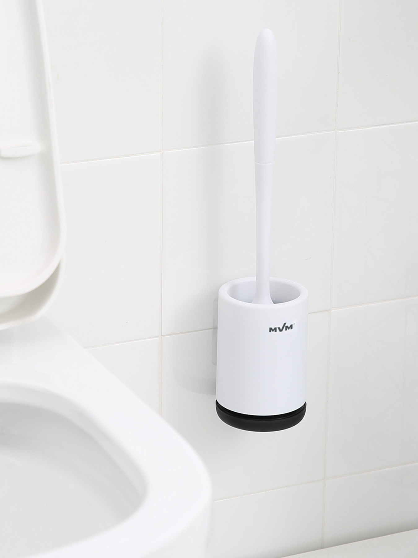 Ершик с силиконовой щеткой клеящийся настенный белый с черным MBM MY HOME модель BP-12 WHITE/BLACK Фото