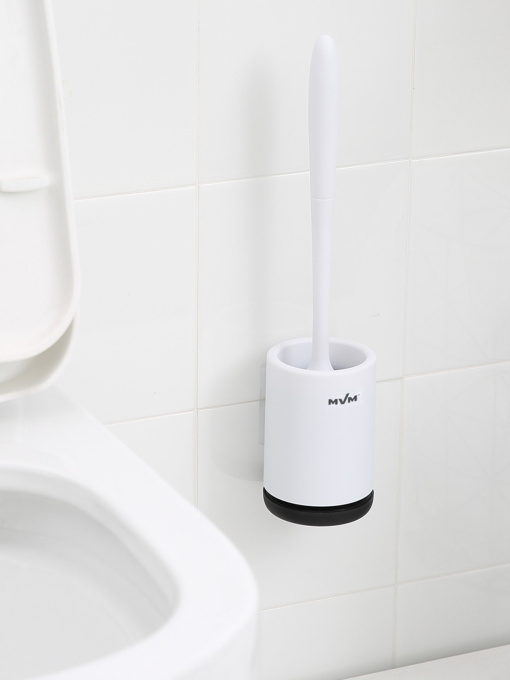 Ершик с силиконовой щеткой клеящийся настенный белый с черным MBM HOME модель BP-12 WHITE/BLACK Фото