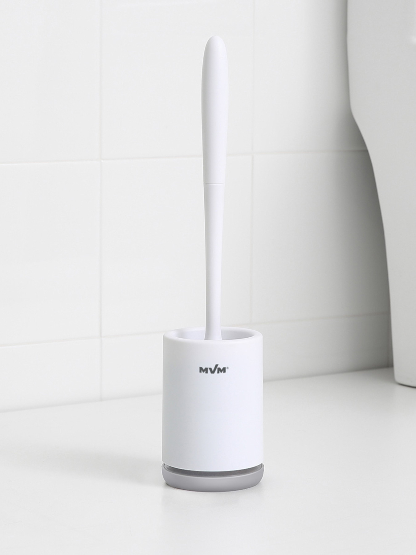 Ершик с силиконовой щеткой клеящийся настенный белый с серым MBM MY HOME модель BP-12 WHITE/GRAY Фото