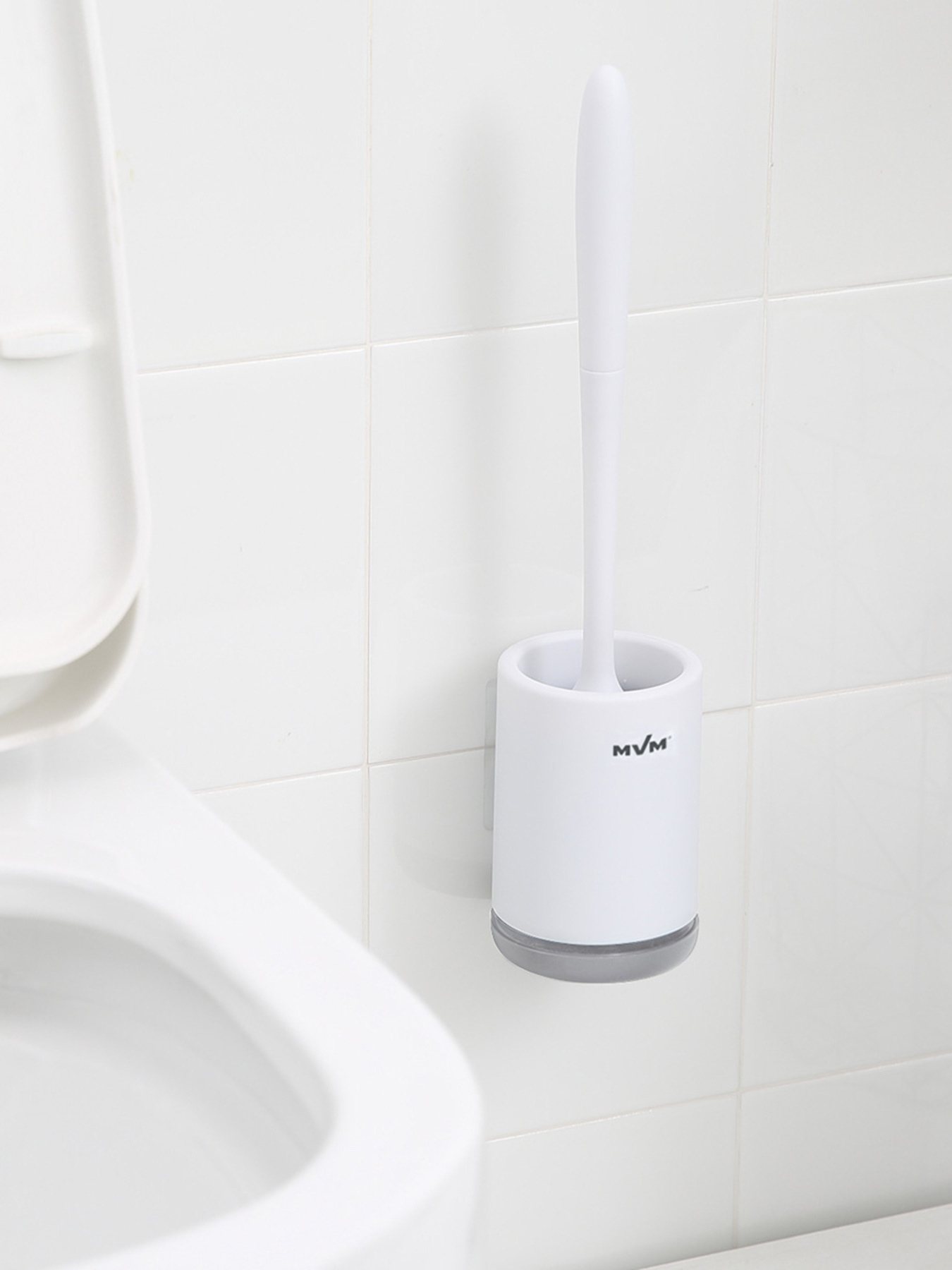 Ершик с силиконовой щеткой клеящийся настенный белый с серым MBM MY HOME модель BP-12 WHITE/GRAY Фото