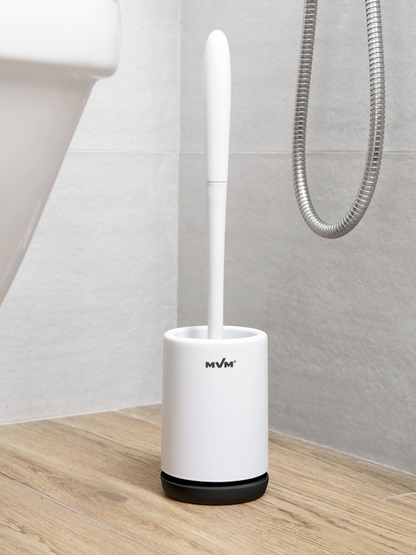 Ершик с силиконовой щеткой напольный белый с черным MBM HOME модель BP-13 WHITE/BLACK Фото