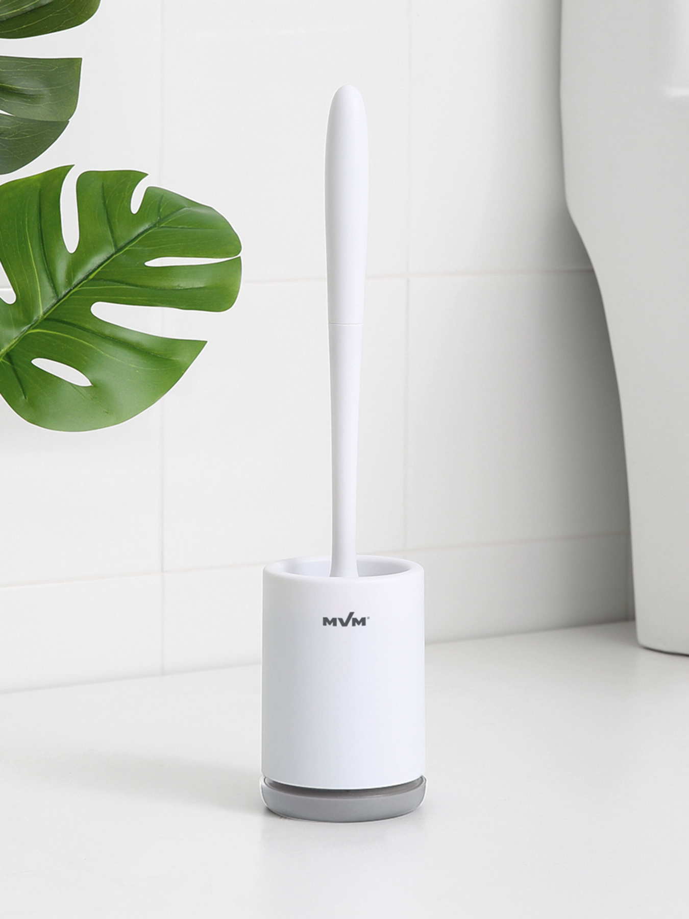 Ершик с силиконовой щеткой напольный белый с серым MBM MY HOME модель BP-13 WHITE/GRAY Фото