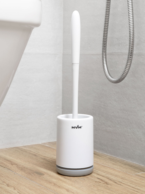 Ершик с силиконовой щеткой напольный белый с серым MBM MY HOME модель BP-13 WHITE/GRAY Фото