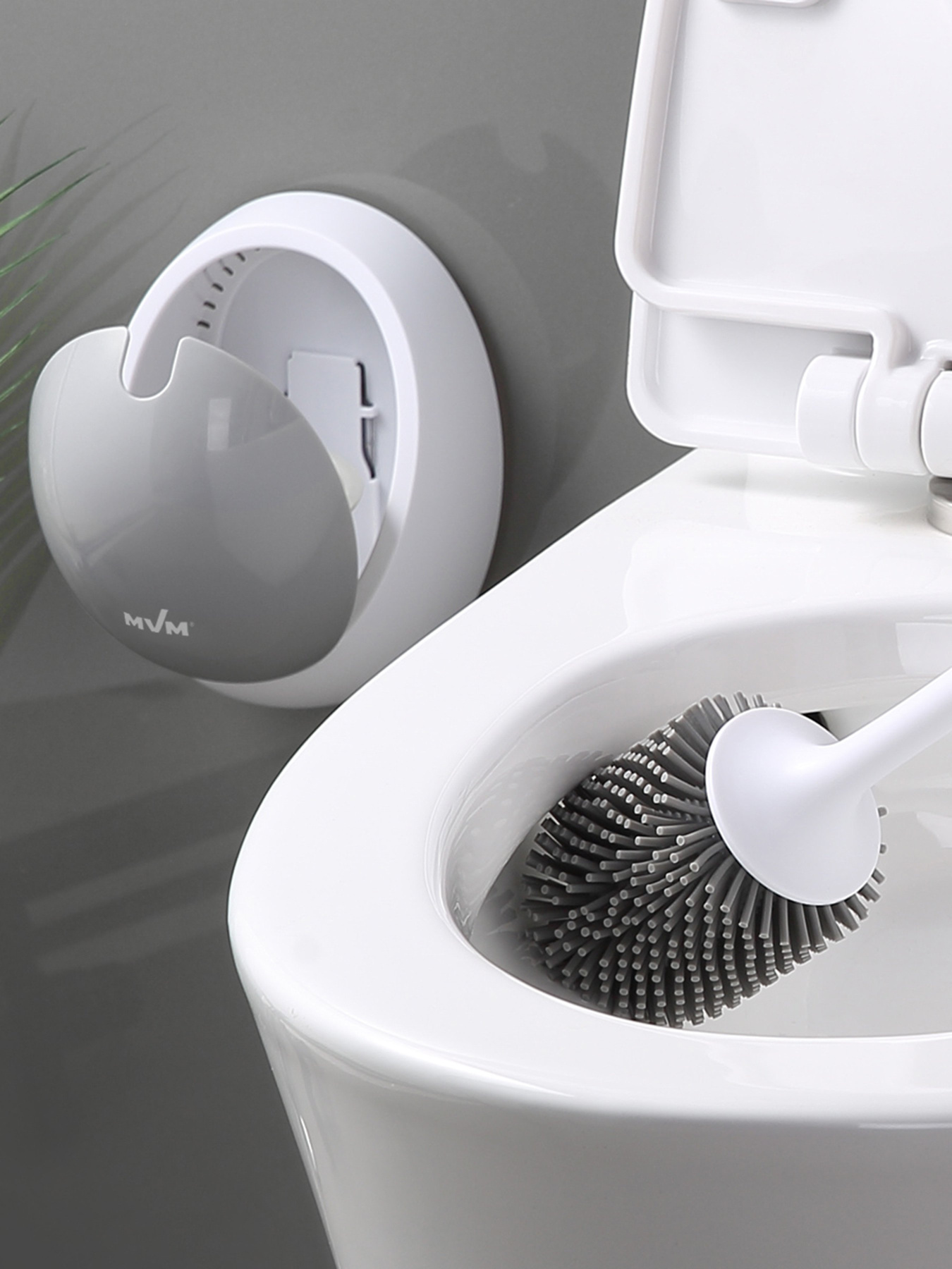 Йоржик з силіконовою щіткою клейкий настінний білий з сірим MBM HOME модель BP-21 WHITE/GRAY Фото