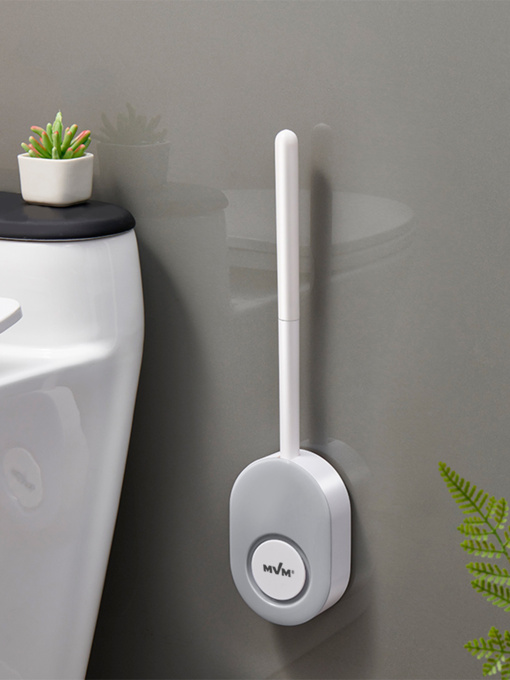 Ершик с узкой силиконовой щеткой клеящийся настенный белый с серым MBM HOME модель BP-34 WHITE/GRAY Фото