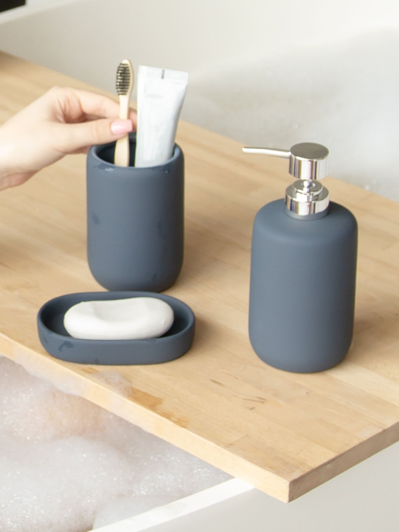 Подставка для зубных щеток и пасты серая Milan MBM MY HOME модель BA-22 GRAY Фото