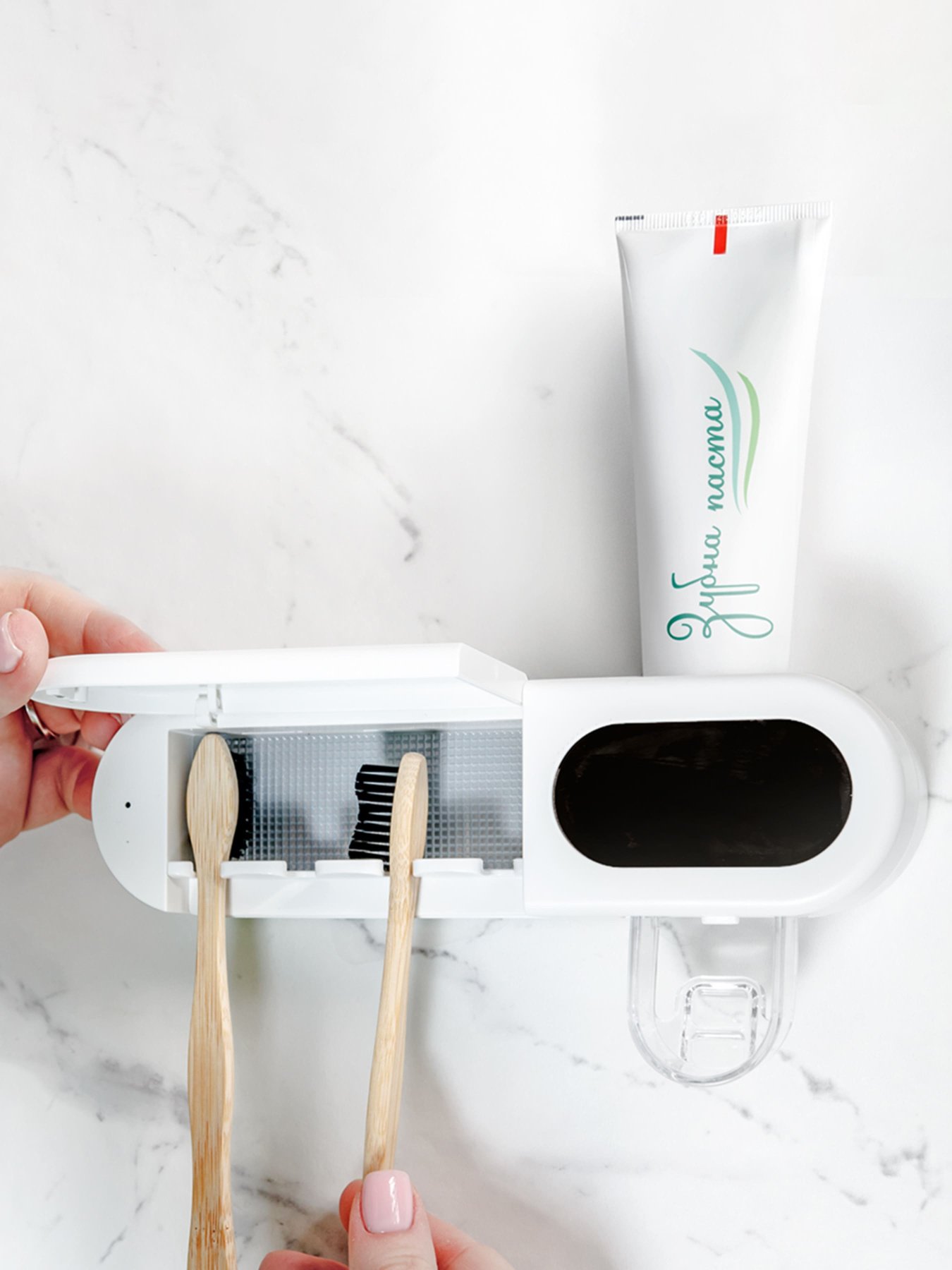 Органайзер для зубных щеток и пасты со стерилизатором клеящийся MBM MY HOME модель BP-36 WHITE Фото