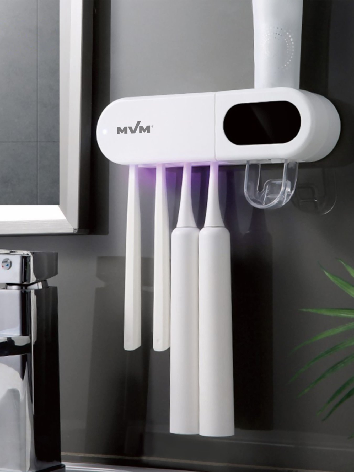 Органайзер для зубних щіток та пасти зі стерилізатором клейкий MBM HOME модель BP-36 WHITE Фото