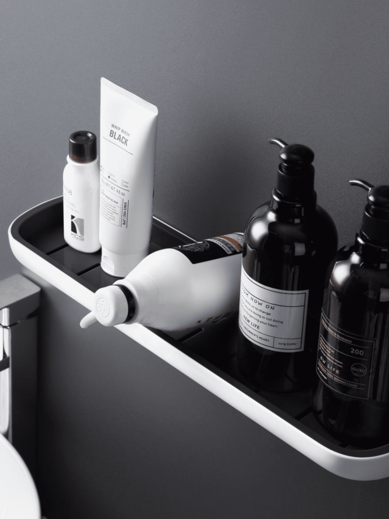 Полиця велика клейка біла з чорним MBM HOME модель BP-18 WHITE/BLACK Фото