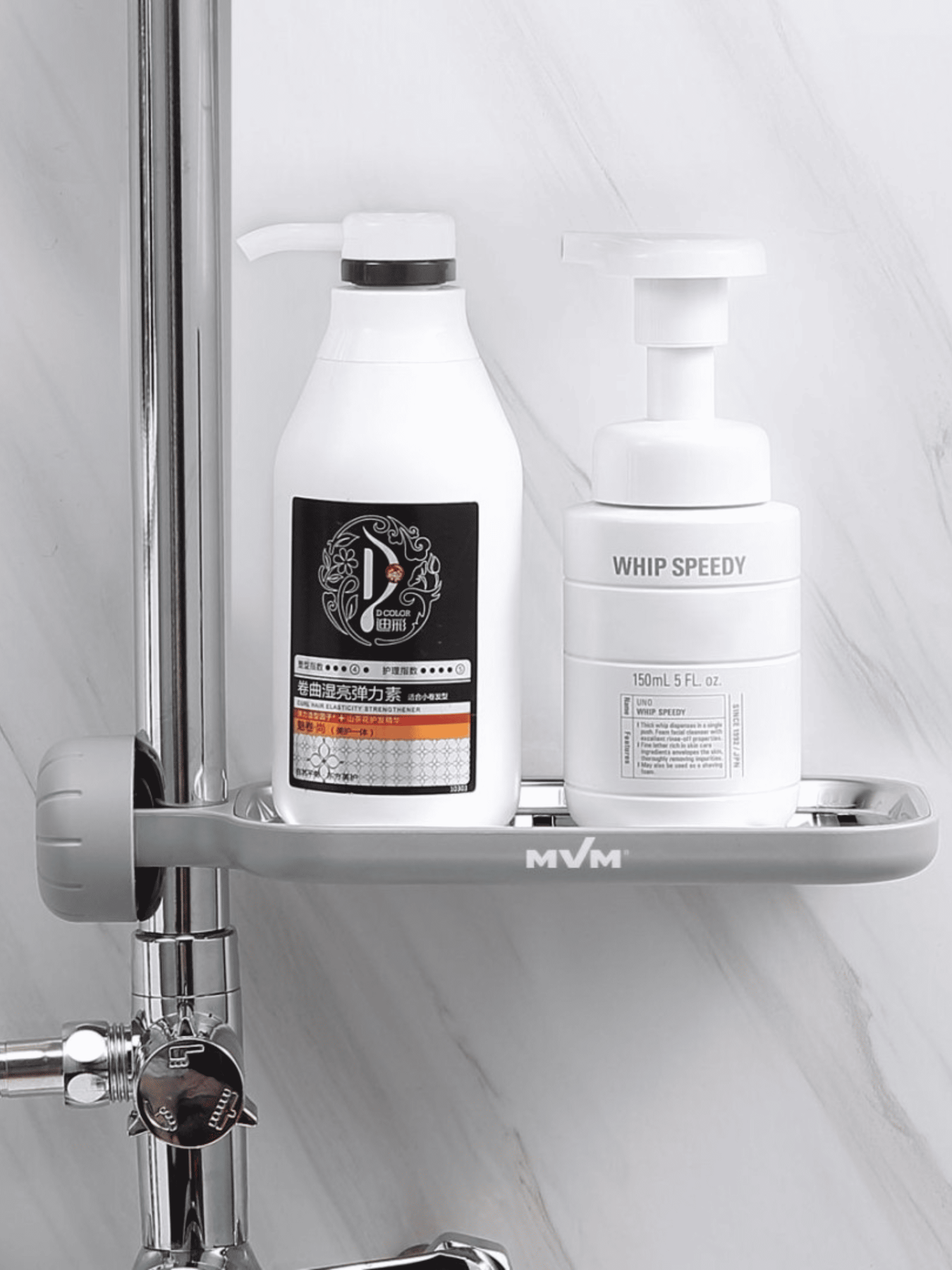 Полка на душевую штангу и смеситель с фиксатором серая MBM MY HOME модель BP-22 GRAY Фото