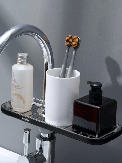 Полка на душевую штангу и смеситель с фиксатором черная MBM MY HOME модель BP-23 BLACK Фото