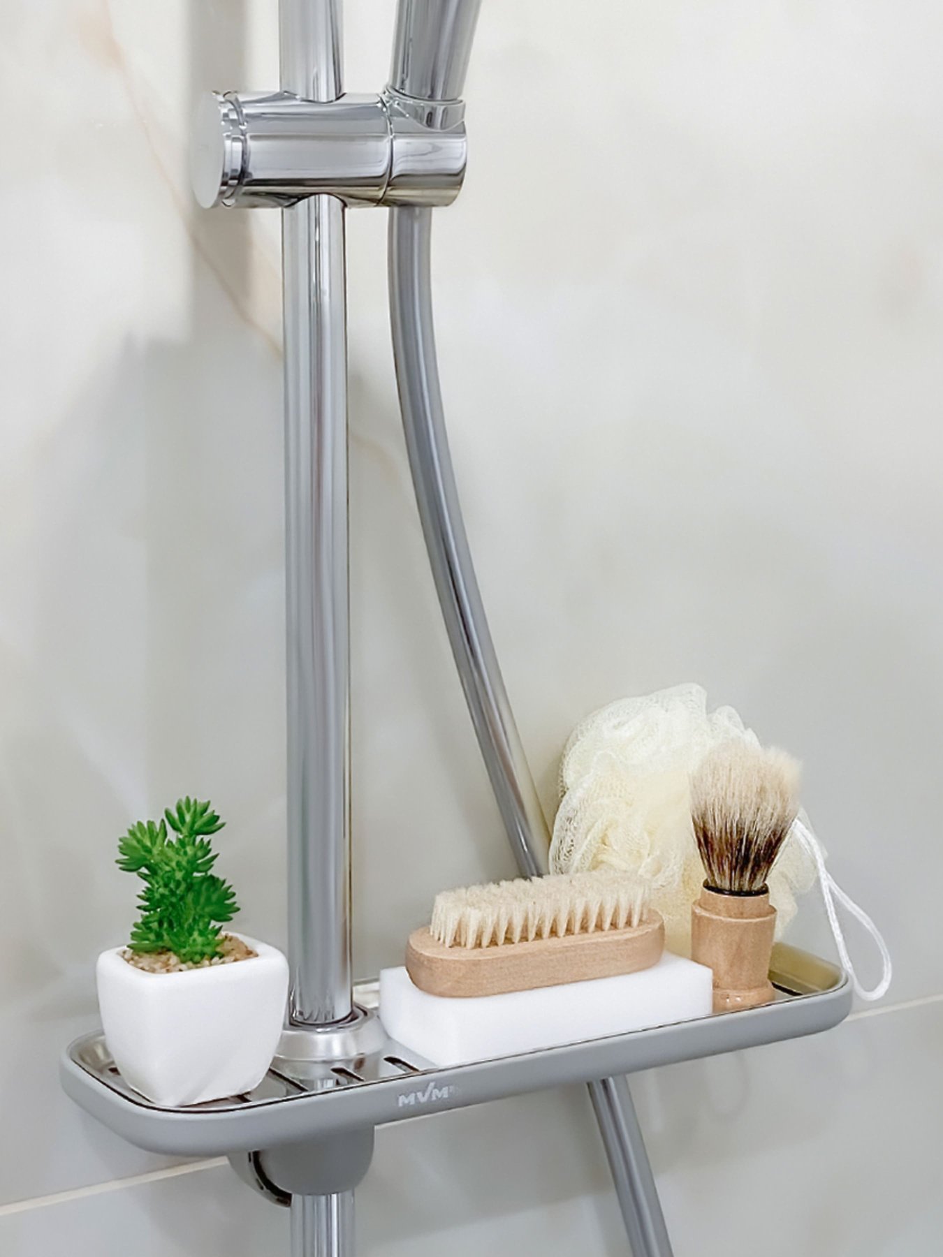 Полка на душевую штангу и смеситель с фиксатором серая MBM MY HOME модель BP-23 GRAY Фото