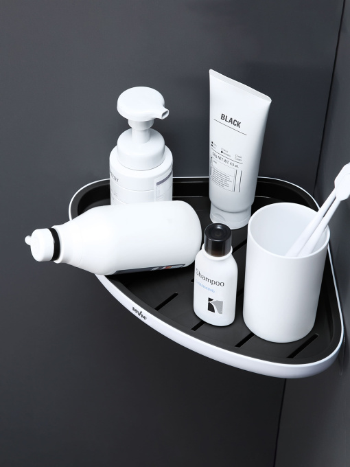 Полка угловая клеящаяся белая с черным MBM MY HOME модель BP-26 WHITE/BLACK Фото