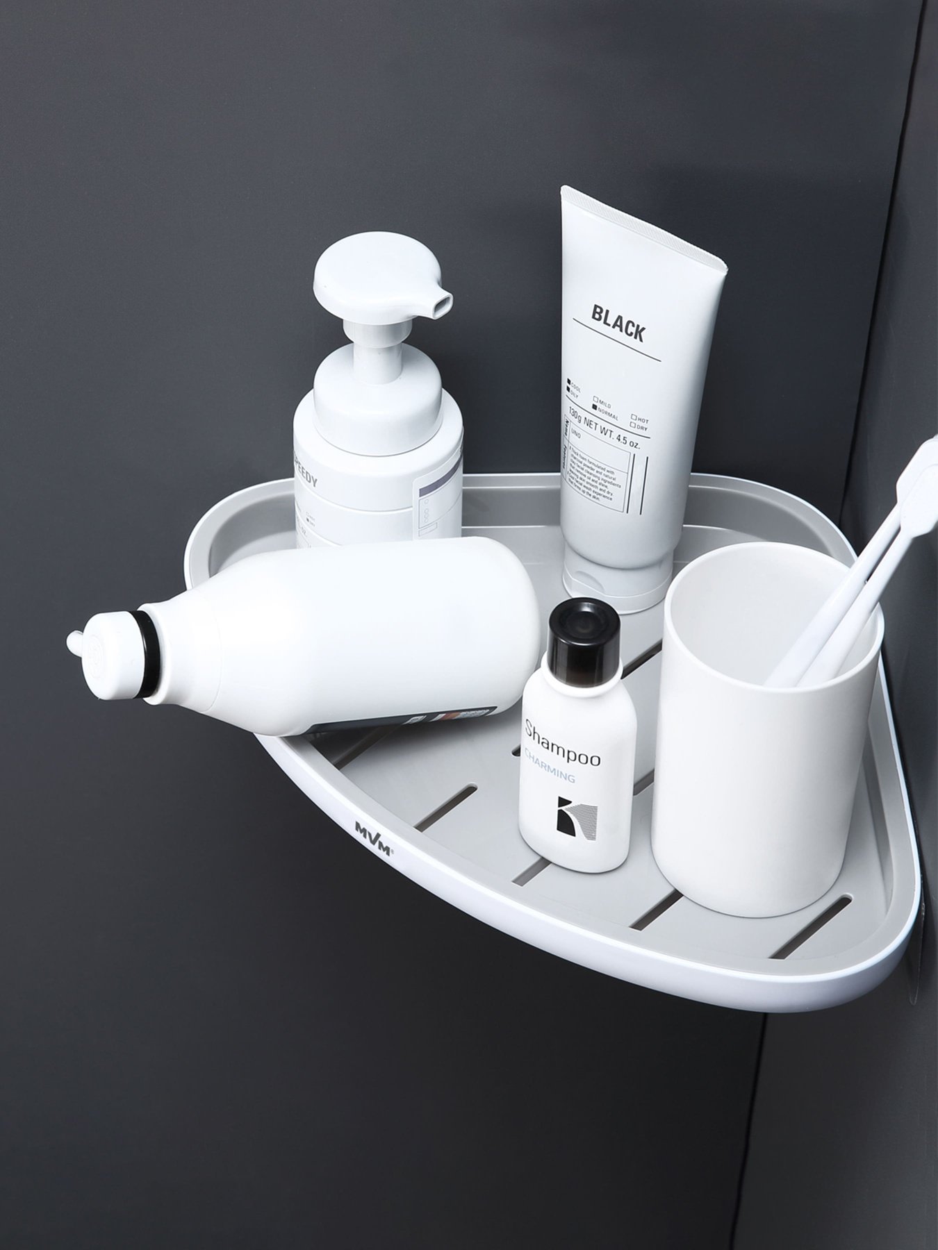 Полка угловая клеящаяся белая с серым MBM MY HOME модель BP-26 WHITE/GRAY Фото