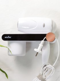 Полка с держателем для фена клеящаяся белая с черным MBM MY HOME модель BP-33 WHITE/BLACK Фото
