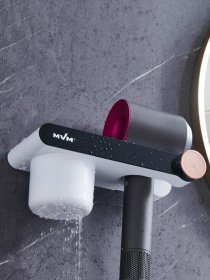 Полка с держателем для фена клеящаяся белая с черным MBM HOME модель BP-33 WHITE/BLACK Фото
