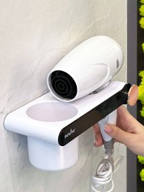 Полка с держателем для фена клеящаяся белая с черным MBM HOME модель BP-33 WHITE/BLACK Фото