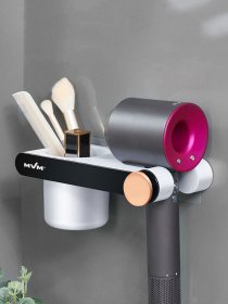 Полка с держателем для фена клеящаяся белая с черным MBM HOME модель BP-33 WHITE/BLACK Фото