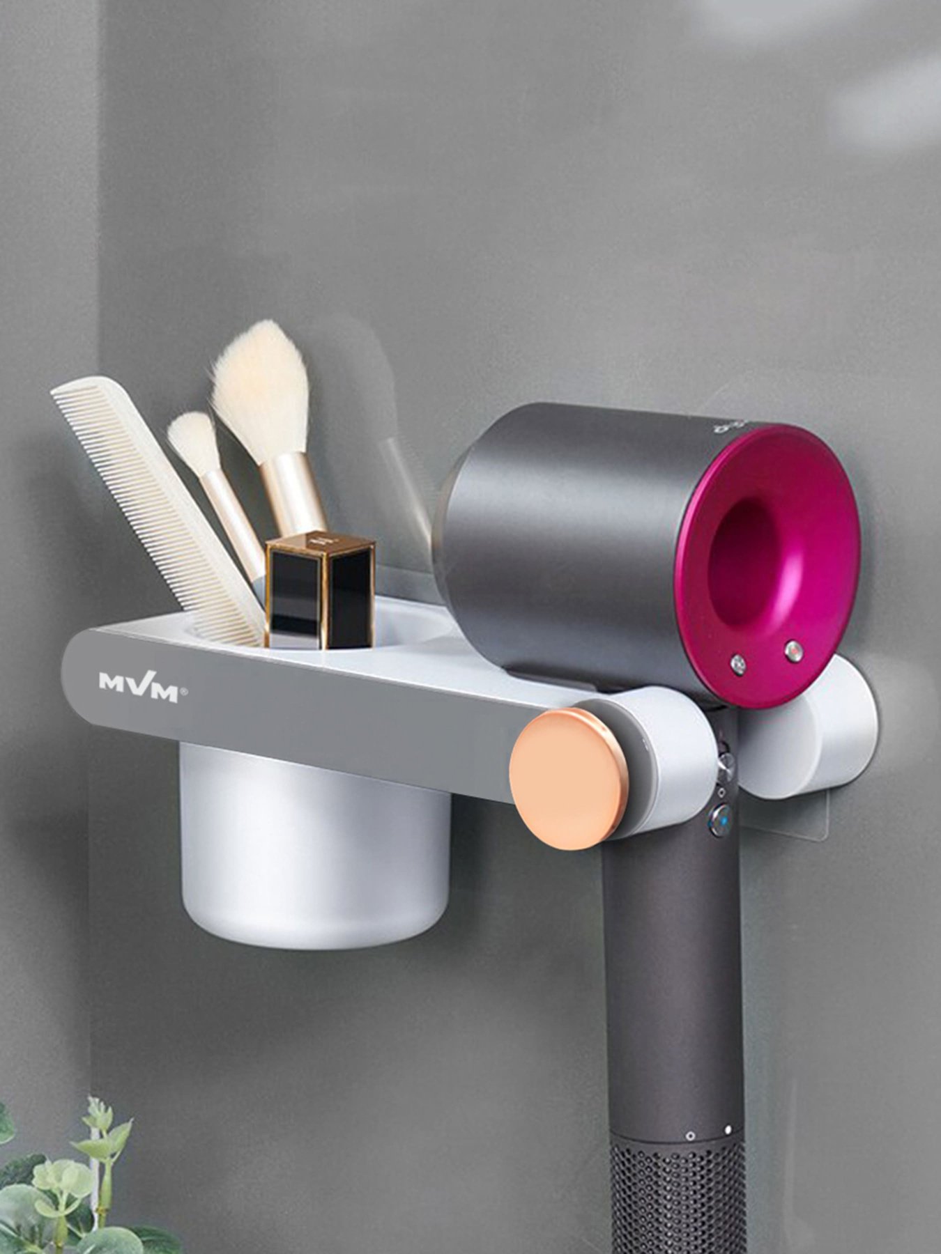 Полка с держателем для фена клеящаяся белая с серым MBM MY HOME модель BP-33 WHITE/GRAY Фото