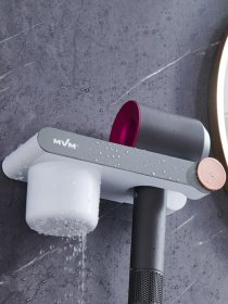 Полка с держателем для фена клеящаяся белая с серым MBM MY HOME модель BP-33 WHITE/GRAY Фото