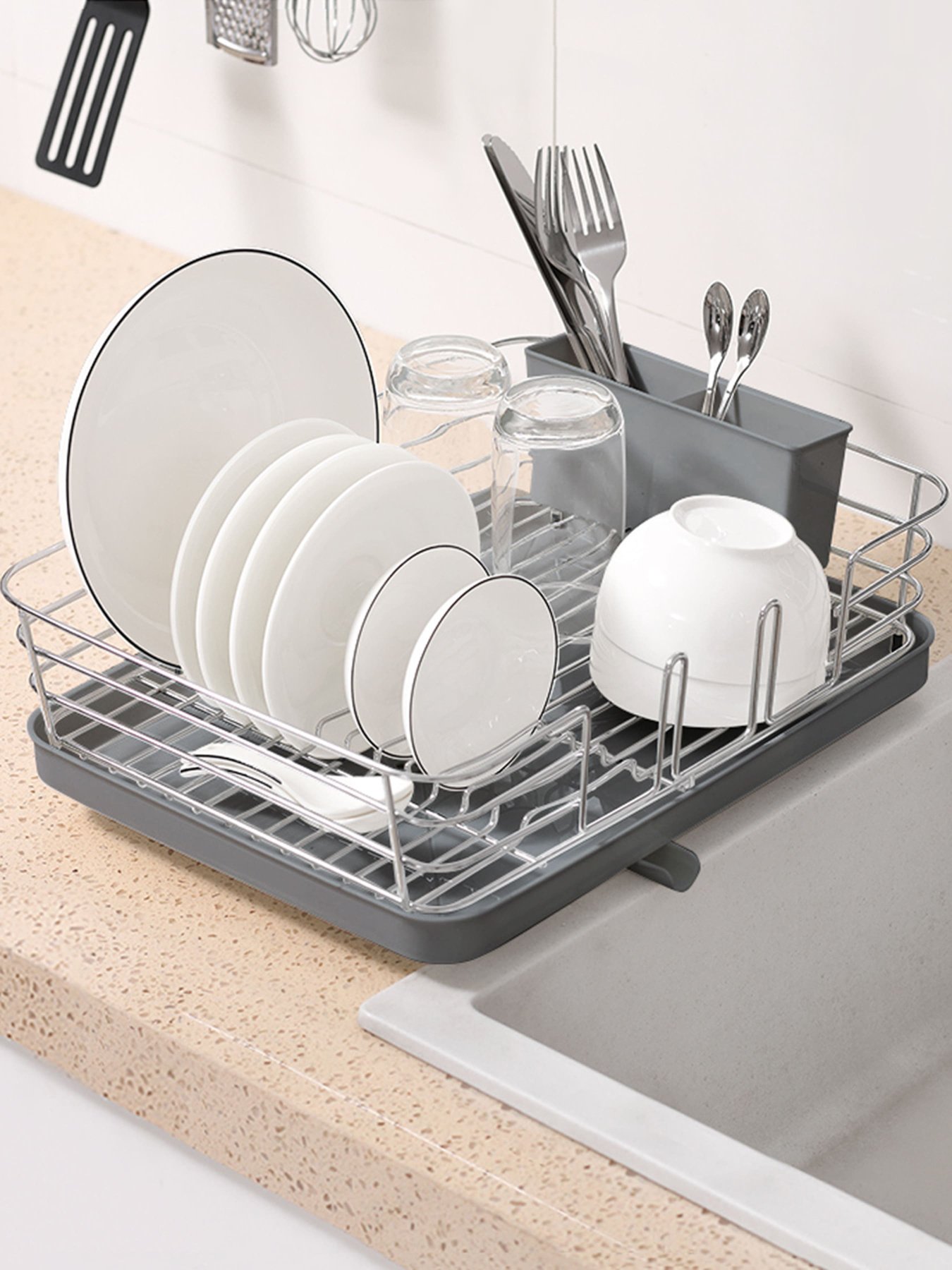 Сушарка для посуду з органайзером сіра MBM MY HOME Модель DR-02 GRAY Фото