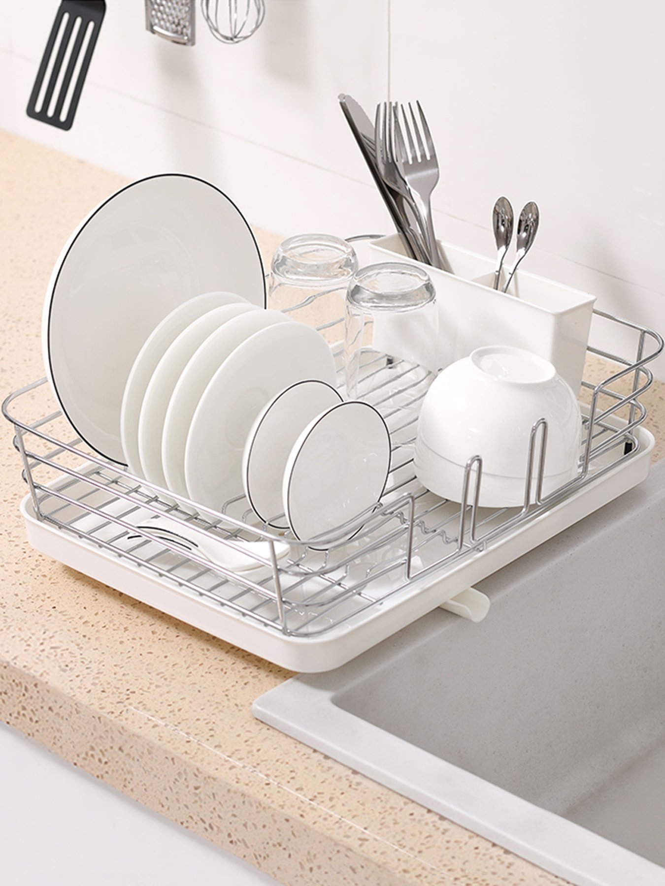 Сушарка для посуду з органайзером біла MBM MY HOME Модель DR-02 WHITE Фото