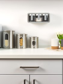 Полка с тремя емкостями для хранения клеящаяся белая с серым MBM MY HOME модель KP-12 WHITE/GRAY Фото