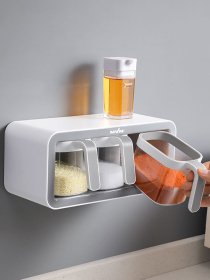 Полка с тремя емкостями для хранения клеящаяся белая с серым MBM MY HOME модель KP-12 WHITE/GRAY Фото