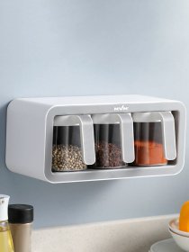 Полка с тремя емкостями для хранения клеящаяся белая с серым MBM MY HOME модель KP-12 WHITE/GRAY Фото