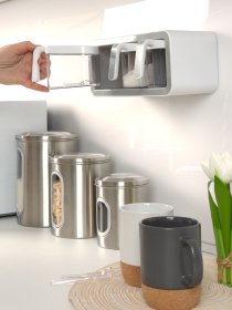 Полка с тремя емкостями для хранения клеящаяся белая с серым MBM MY HOME модель KP-12 WHITE/GRAY Фото