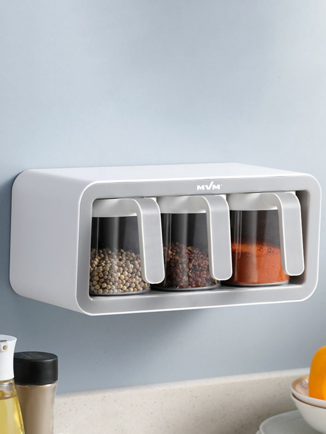 Полиця з 3-ма ємностями для зберігання клейка біла з сірим MBM HOME модель KP-12 WHITE/GRAY Фото