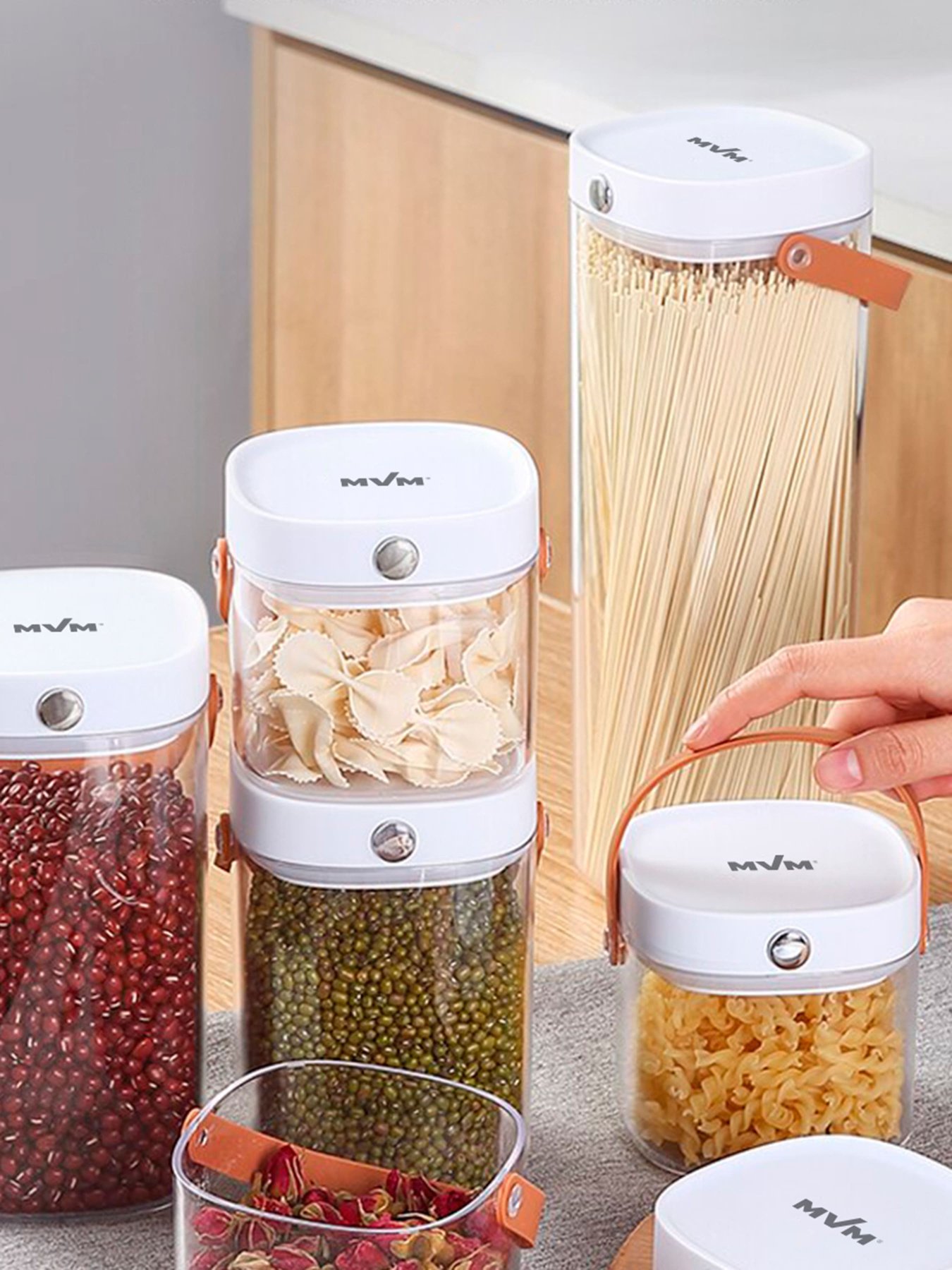 Ємність для зберігання квадратна прозора з білим MBM MY HOME Модель KP-07 S T/WHITE Фото