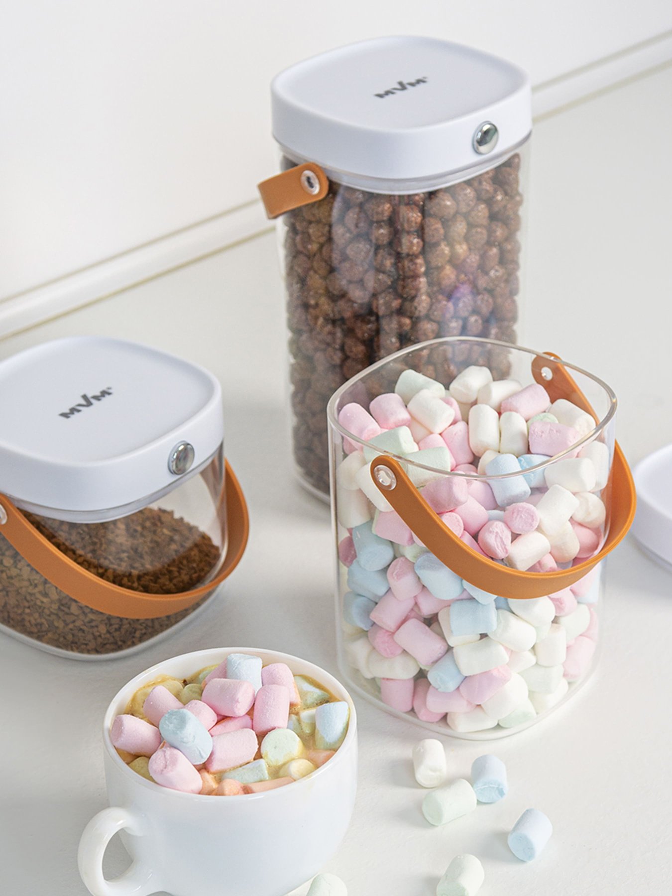 Ємність для зберігання квадратна прозора з білим MBM MY HOME Модель KP-07 S T/WHITE Фото