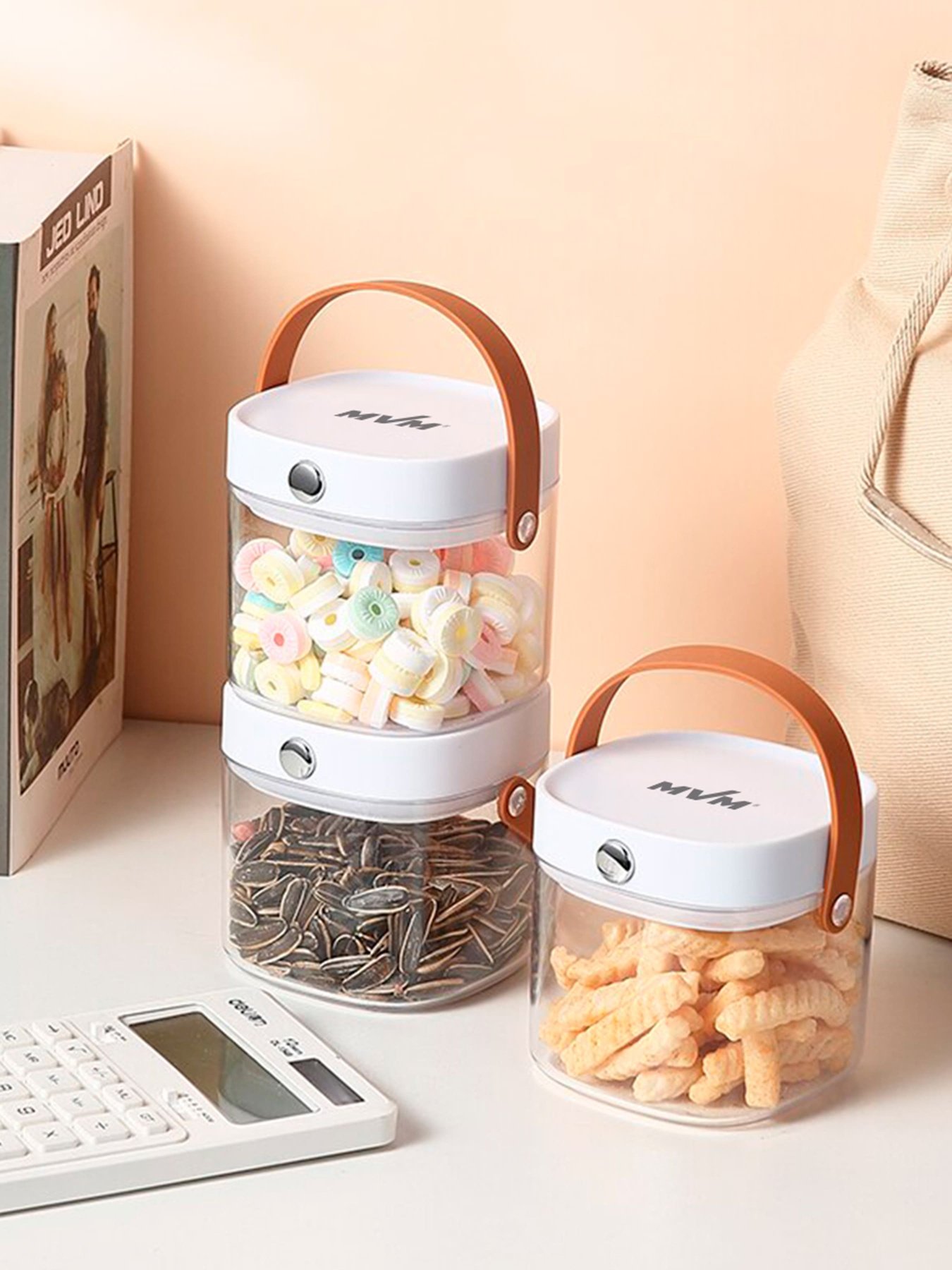 Ємність для зберігання квадратна прозора з білим MBM HOME модель KP-07 S T/WHITE Фото